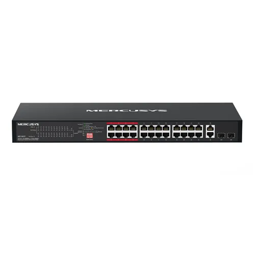 SWITCH NO GESTIONABLE MERCUSYS MS126CP 26P 24xFE LAN 2xGB COMBO LAN/SFP 24xPoE+ 295W CARCASA METALIC