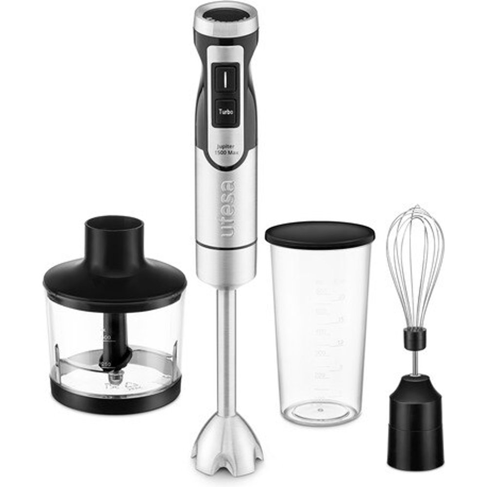Batidora de mano - Ufesa Jupiter 1500 Max, W, Velocidad variable, 4 cuchillas, Inox