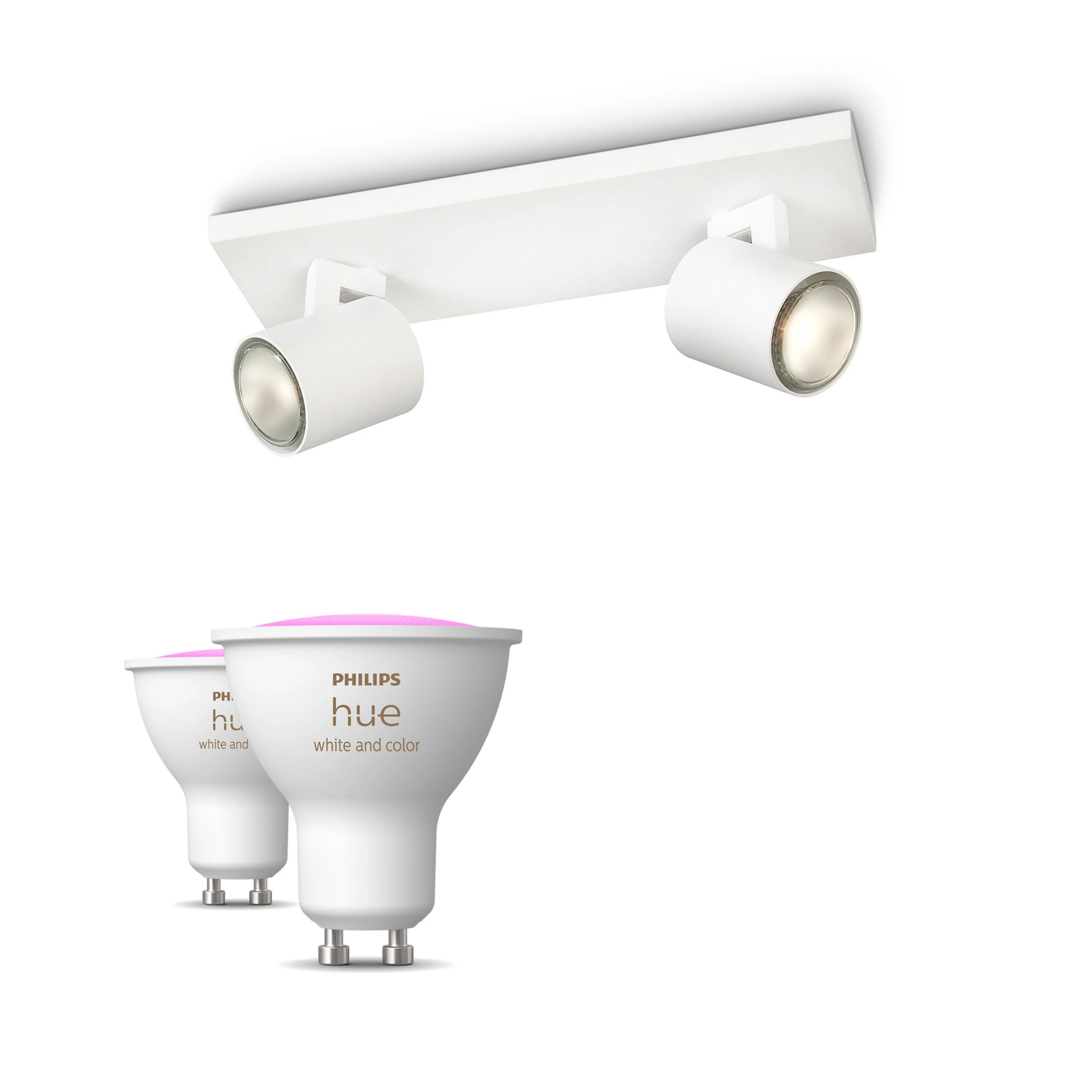 Philips Hue Pack: X2 Focos Philips Runner (blanco) + 2 Bombillas Gu10 Rgb