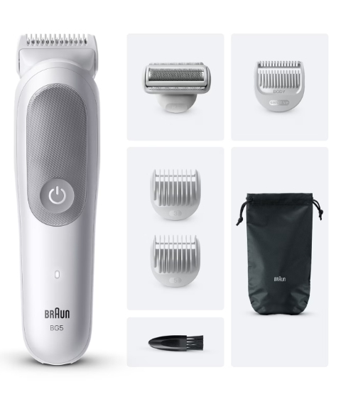 Afeitadora corporal - Braun BodyGroomer Series 5 BG5550, +4 accesorios de rasurado, Afeita Y Recorta, Wet&Dry, Gris