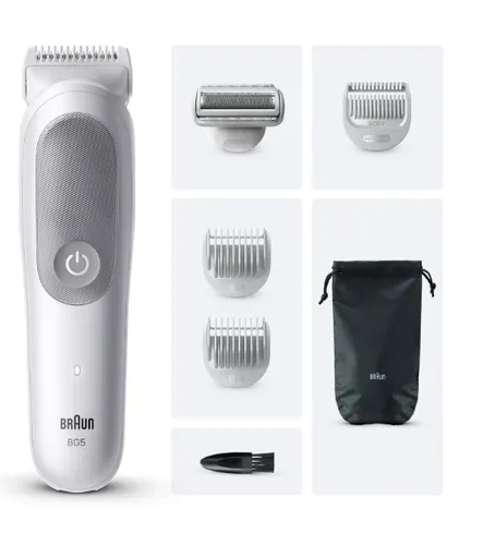 Afeitadora corporal - Braun BodyGroomer Series 5 BG5550, +4 accesorios de rasurado, Afeita Y Recorta, Wet&Dry, Gris
