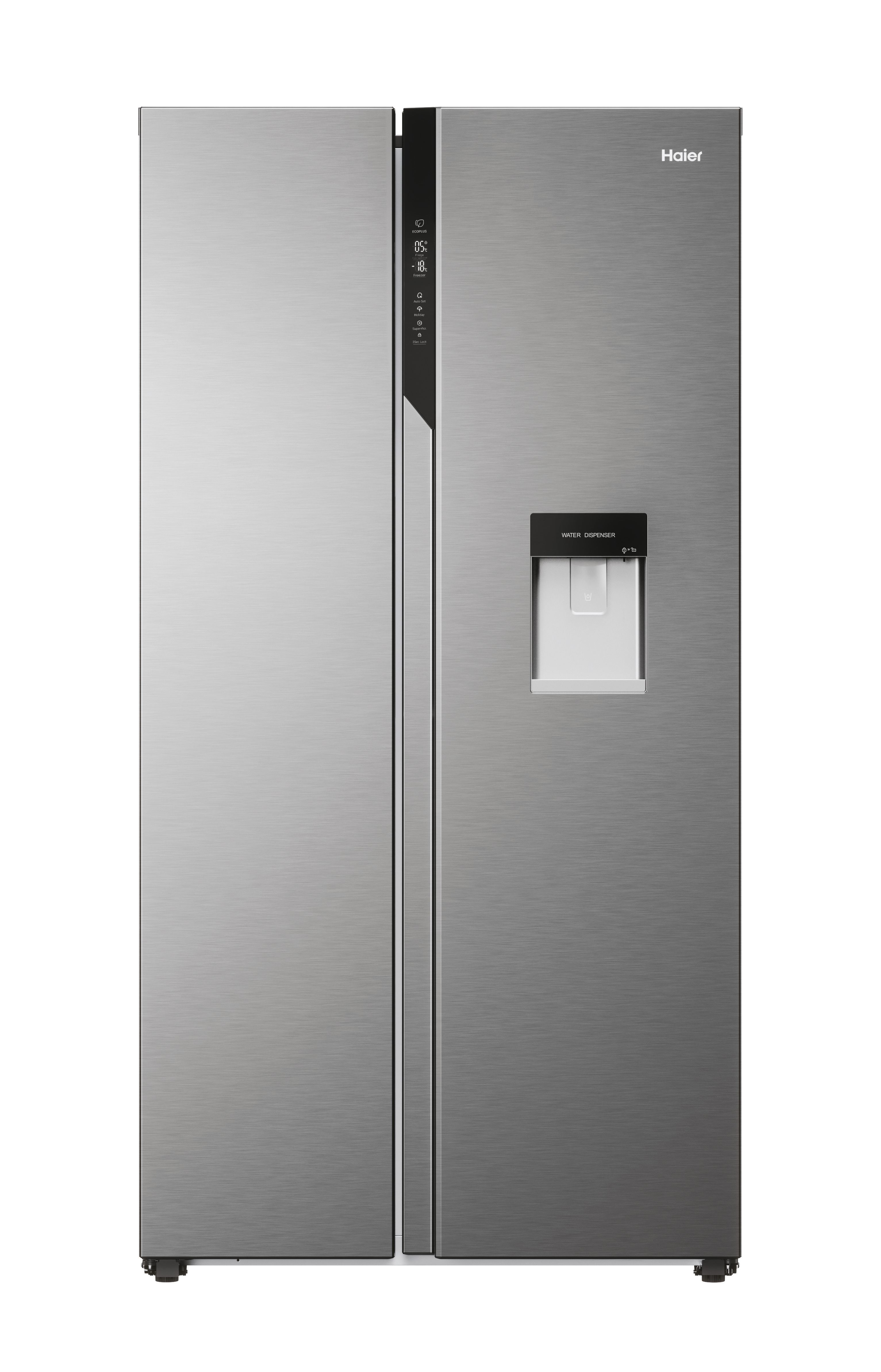 Frigorífico americano - Haier HSR5918DWMP, No Frost, 178 cm, 521 l, Dispensador de agua, Multi Air Flow, Inox Platino