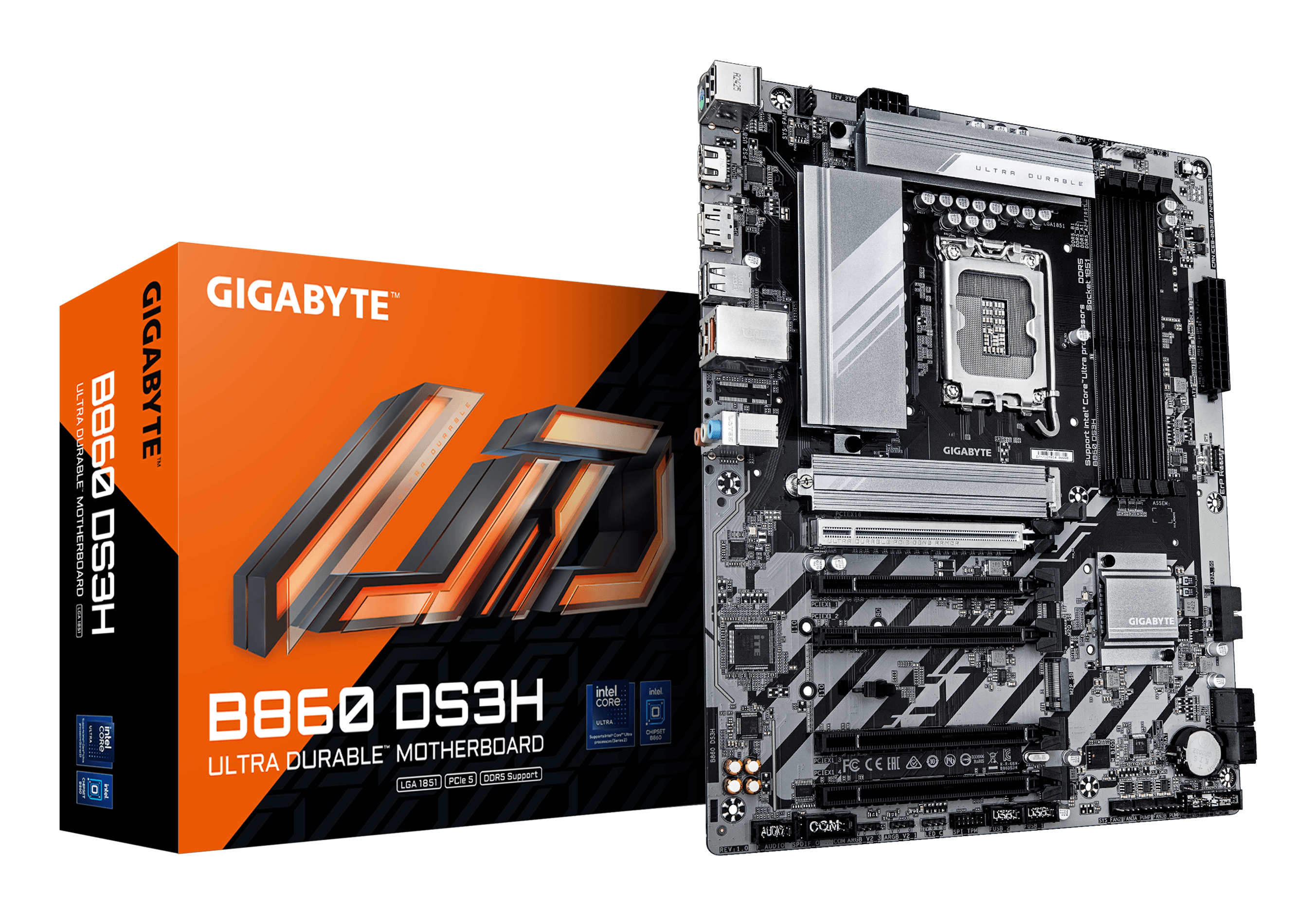Placa Intel GIGABYTE B860 DS3H Placa base - CPUs Intel Core Ultra, VRM de 8+1+2+2 fases, hasta 9066MHz DDR5, 1xPCIe 5.0 + 1xPCIe 4.0 M.2, LAN 2,