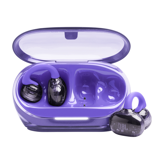 Auriculares True Wireless - JBL Soundgear Clips, 32h Autonomía, 4 Micrófonos, IP54, Conexión Multipunto y Emparejamiento Rápido, Morado