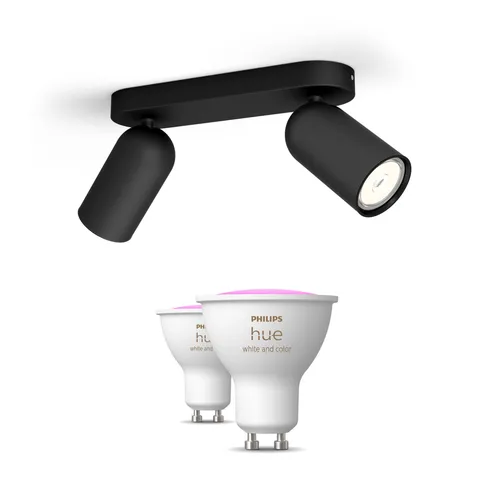 Philips Hue Pack: X2 Focos Philips Pongee (negro) + 2 Bombillas Gu10 Rgb