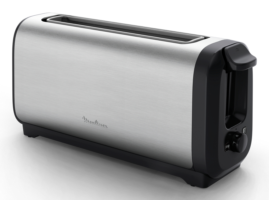 Moulinex Subito, Tostadora de ranura larga, Tuesta más rápido, Menor consumo energético, Negro y acero inoxidable