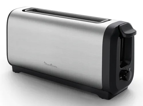 Moulinex Subito, Tostadora de ranura larga, Tuesta más rápido, Menor consumo energético, Negro y acero inoxidable