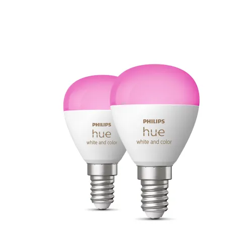 Philips - Bombilla inteligente LED esférica Philips Hue White and Colour E14 Pack 2ud.