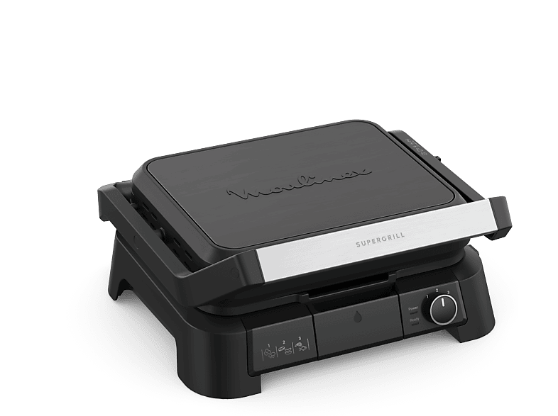Grill - Moulinex Supergrill 3 en 1 GI5108, 2000W, opciones de altura, placas extraíbles, temperaturas, Apertura 180º, Inox