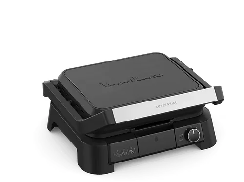 Grill - Moulinex Supergrill 3 en 1 GI5108, 2000W, opciones de altura, placas extraíbles, temperaturas, Apertura 180º, Inox