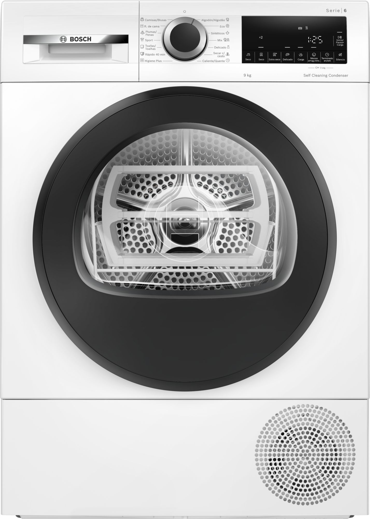 Secadora bomba de calor - Bosch WQG245D0ES, Serie 6, 9 kg, 15 programas, AutoDry, Condensador Autolimpiante, Blanco