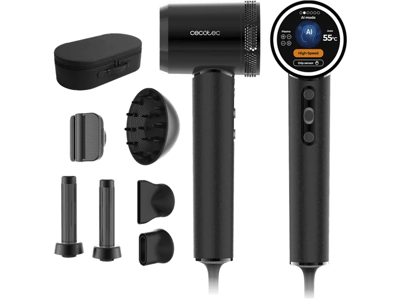 Secador - Cecotec DryGlam Waves i-Sensor Pro Platinum, 1600 W con infrarrojos, Sensor de distancia y 6 accesorios, Negro