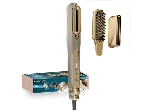 Plancha Secador - Cecotec AirLisse 2in1 ForceDry Champagne, Motor Brushless, Función Plasma, Cabezales imantados, Cerámica con queratina, Champagne
