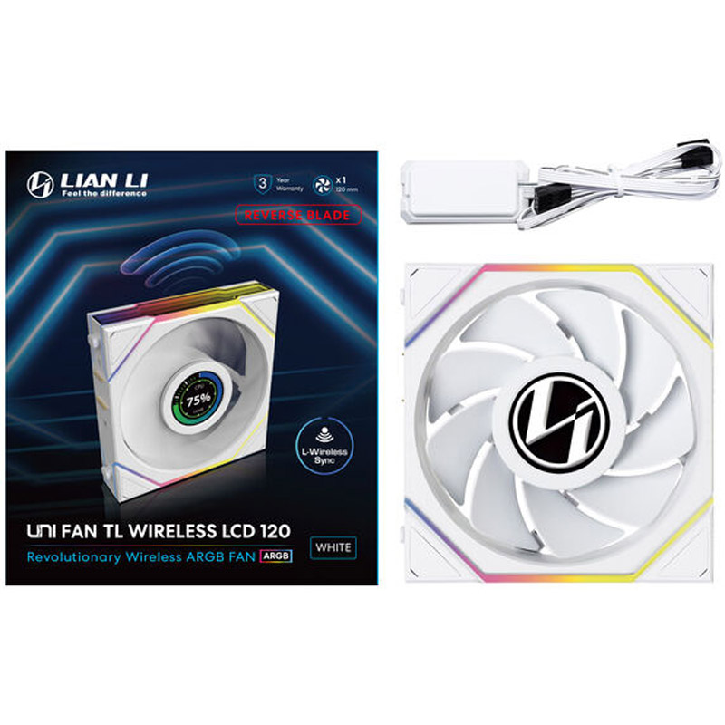 Lian Li Uni Fan TL120 Wireless LCD ARGB Reverse Blade 120mm Blanco