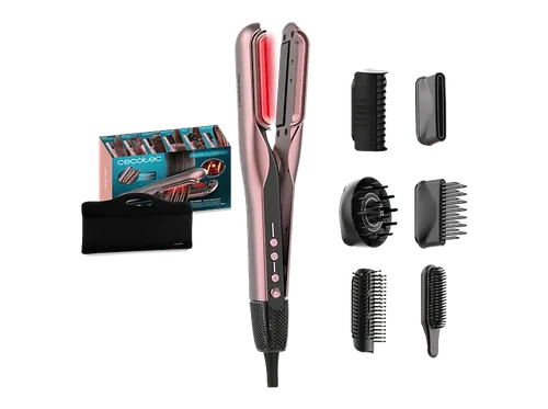 Secador - Cecotec AirLisse 6in1 iTwerk Black, Plancha de aire, Motor Brushless, Función Plasma, Cerámica con queratina, Multicolor
