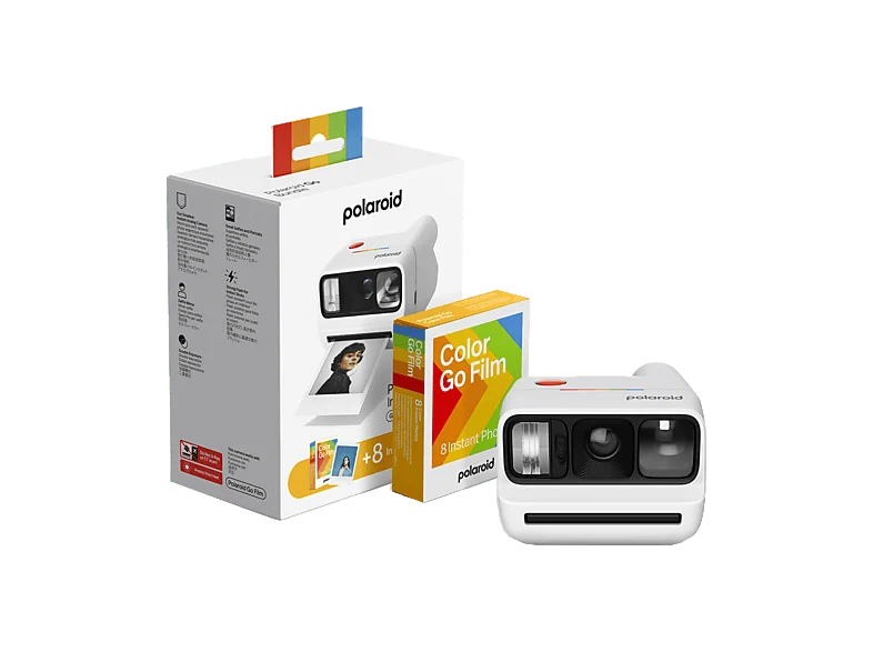 Cámara instantánea - Polaroid Go Gen 3 + Bundle de película a color (8 Photos), Espejo para Selfies, Autodisparador, Doble Exposición, Flash, Blanco