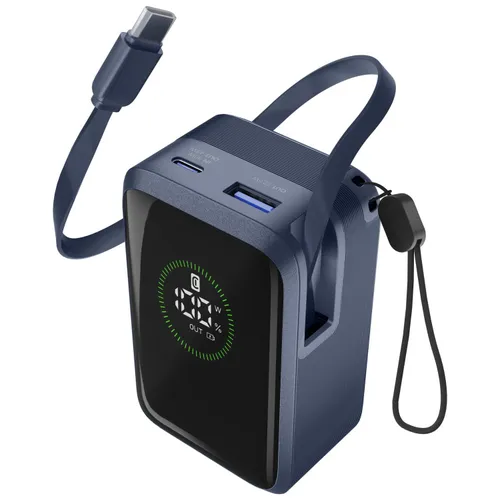 Powerbank - CellularLine Roller, 10000 mAh, Carga rápida, 45 W, Hasta 72h de carga, USB C, A, Azul