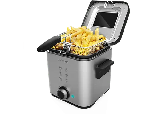 Freidora - Cecotec CleanFry Advance 1500, Filtro OilClean, Tapa con ventana, Cubeta extraíble, Antiadherente, Apto lavavajillas, Inox