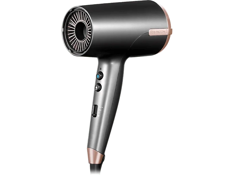 Secador - Remington D6077, 2000 W, 8 velocidades y ajustes de calor, Sensor Thermacare, Difusor incluido, Oro