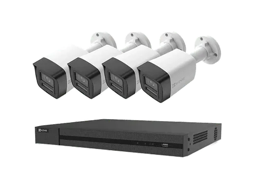 Cámara de vigilancia IP - Ezviz X5K+H3K, 4K, Función visión nocturna, IP67, Defensa activa con sirena y luz estroboscópica, Blanco/Negro