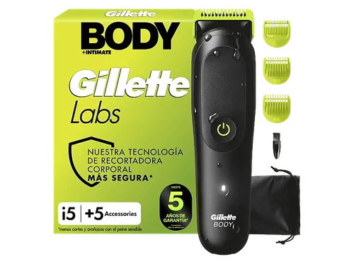 Afeitadora corporal - Gillette Labs i5 Body + Intimate, Recortadora para hombres, Tecnología SkinFirst, Wet&Dry, 3 peines