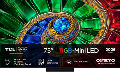 TV RGB Mini LED 75" - TCL 75RM7L, 4K, TSR AiPQ, Smart TV,HDR de hasta 2000 nits, Dolby Vision y Atmos, Panel HVA Pro, Negro