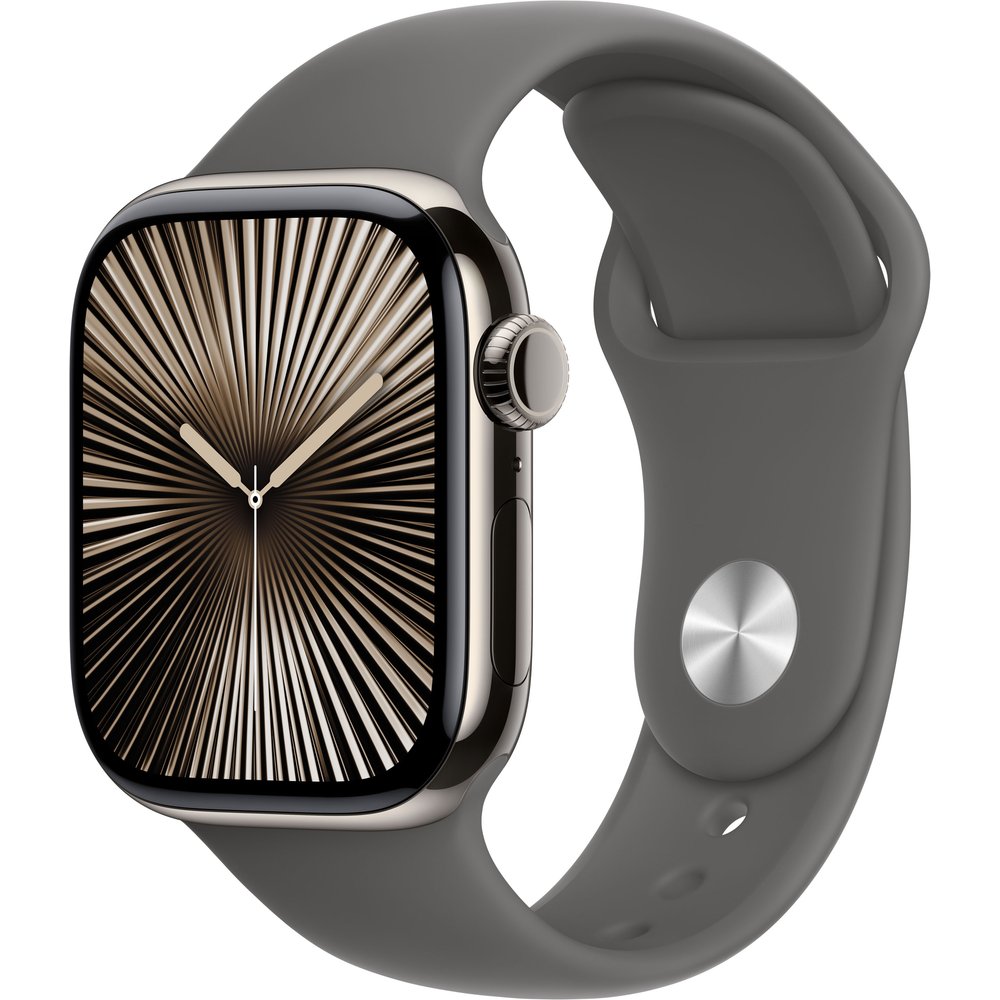 Apple - Apple Watch Series 10 GPS + Cellular 42mm Titanio Natural con correa Deportiva Gris Piedra M-L.