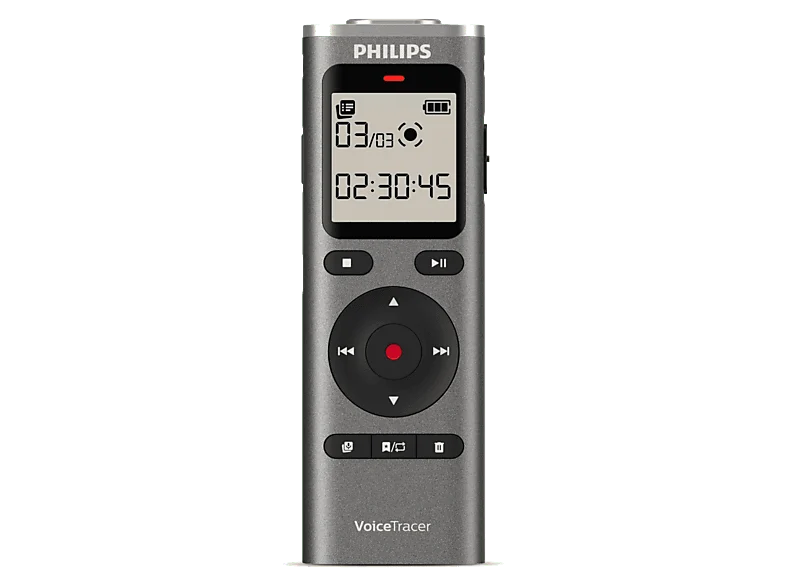 Grabadora de voz - Philips DVT1170, 8 GB, Micrófono 360°, Pantalla LCD 1.34 ", Formato PCM (WAV) , Funciona con pilas AAA, Plata