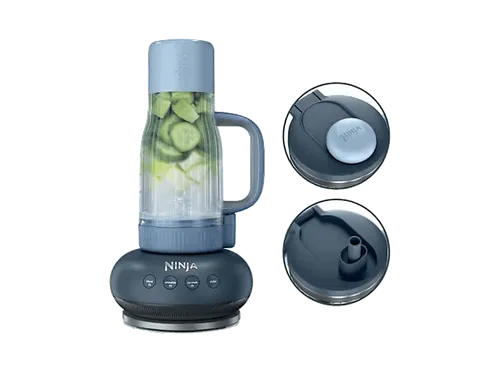 Batidora de vaso - Ninja BlendBOSS DB351EUCY, 1100 W, 650 ml, 3 Programas inteligentes Auto-iQ, Vaso portátil, Ciberespacio
