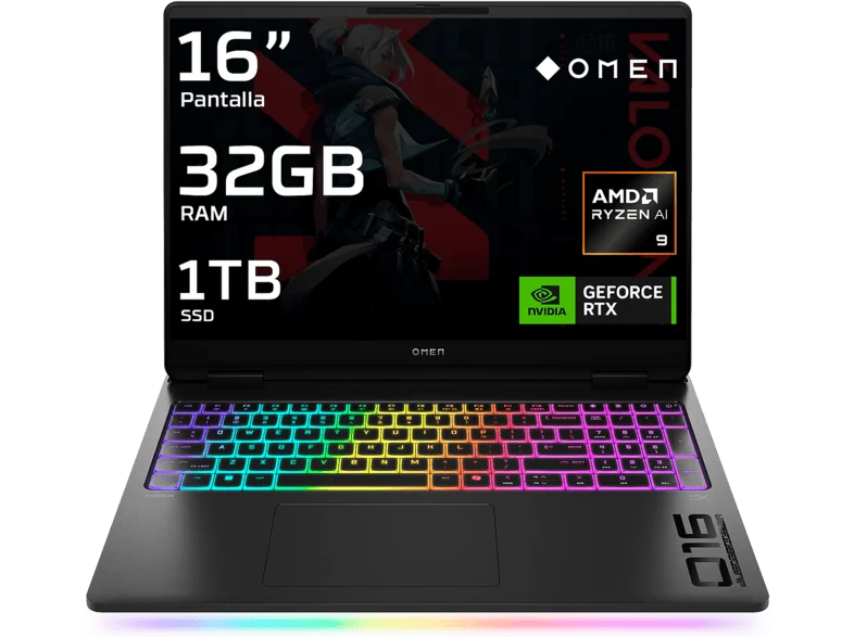 Portátil gaming - HP OMEN MAX 16-ak0008ns Copilot+ PC, 16" WQXGA, AMD Ryzen™ AI 9 HX375 55 TOPS, 32GB RAM, 1TB SSD, GeForce RTX™ 5070 Ti, W11 Home