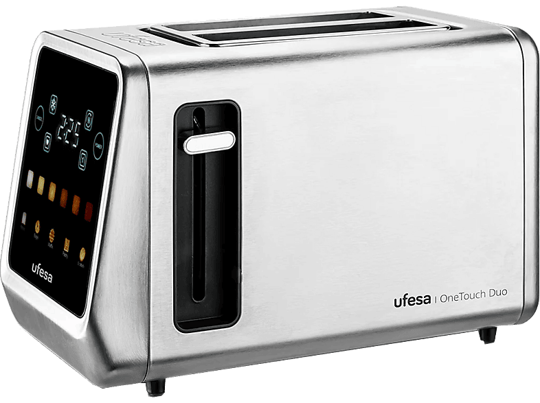 Tostadora - Ufesa OneTouch Duo, 850 W, 2 Ranuras Extra Anchas XL, 6 Niveles de tostado, Descongelar, Inox