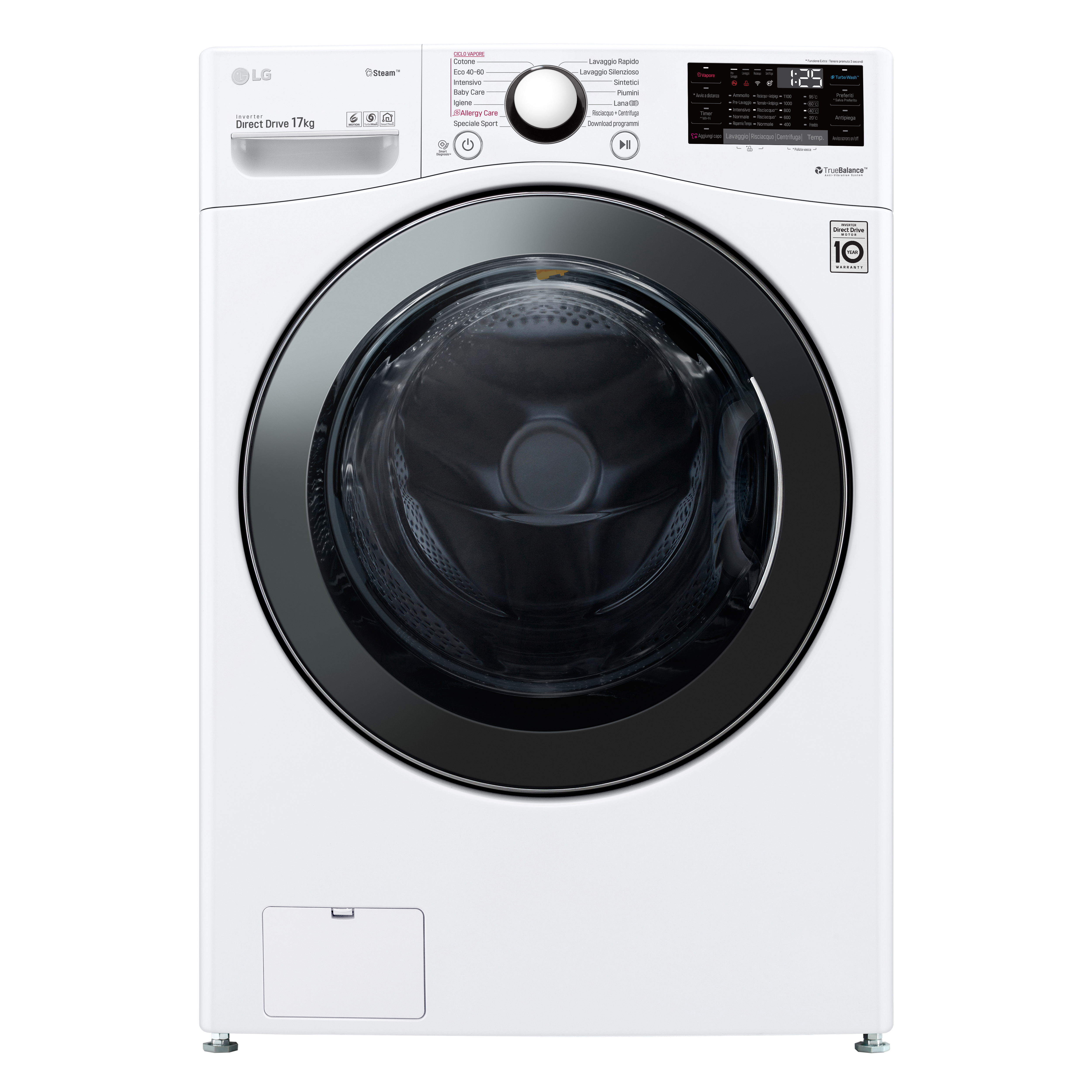 Lavadora carga frontal - LG F1P1CY2W, 17 kg, 1100 rpm, 14 Programas, Blanco Marfil