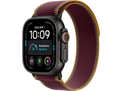 Apple Watch Ultra 4 (2026), GPS+CEL, 49mm, Caja de titanio Negro, Correa Trail Loop Burdeos, Talla M/L, Siri AI