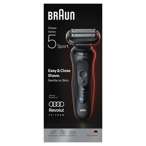 Afeitadora - Braun eléctrica Series 5 52-N1000S Sport, 3 láminas SkinFlex, Modo turbo, 50 min autonomía, Wet&Dry, Negro