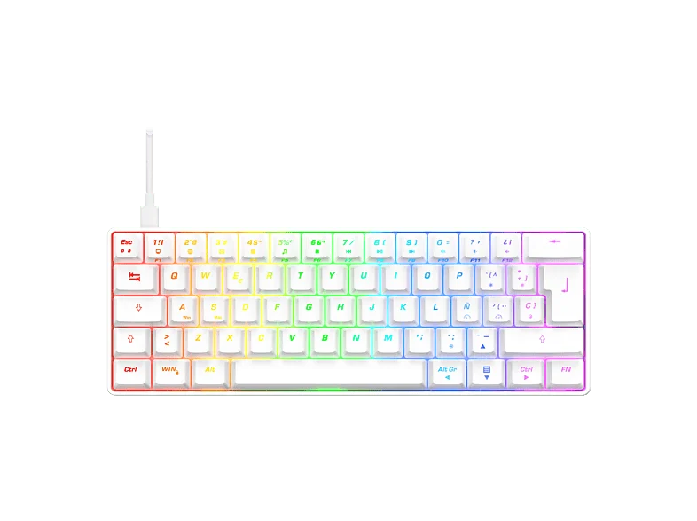 Teclado gaming - ISY IGK-5100-WT-ES, Mini RGB, Mecánico, Cable, Teclas iluminadas, Blanco