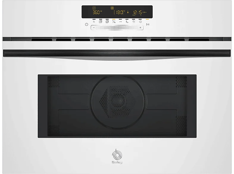 Horno compacto con microondas- Balay 3CW5179B3, Serie Cristal, Multifunción, Aquálisis, 44 l, Función Aire caliente, Control Deslizante, 60 cm, Blanco