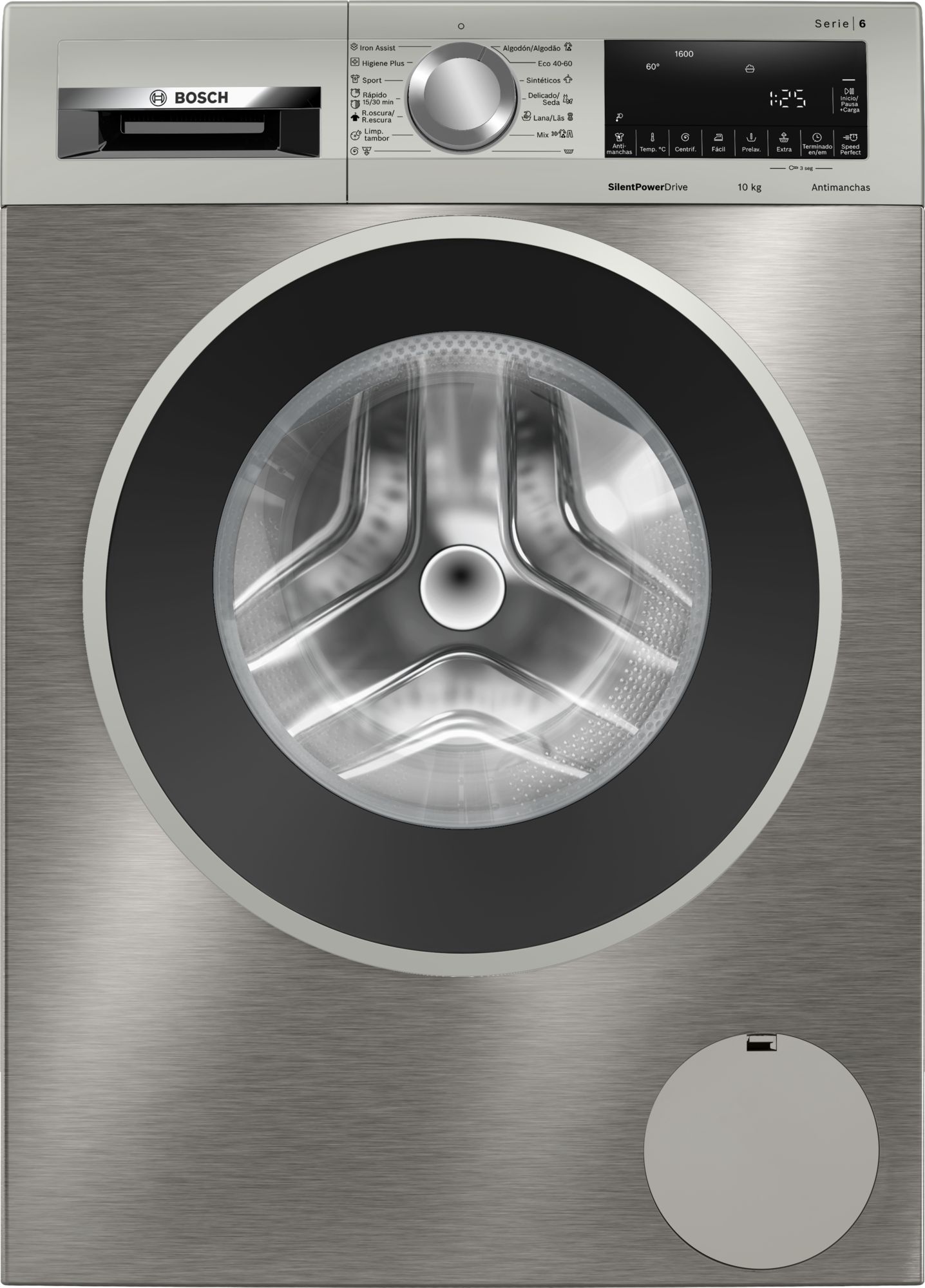 Bosch Serie 6 Lavadora de carga frontal 10 kg máx. 1600 rpm, Acero inoxidable WGG256ZAES