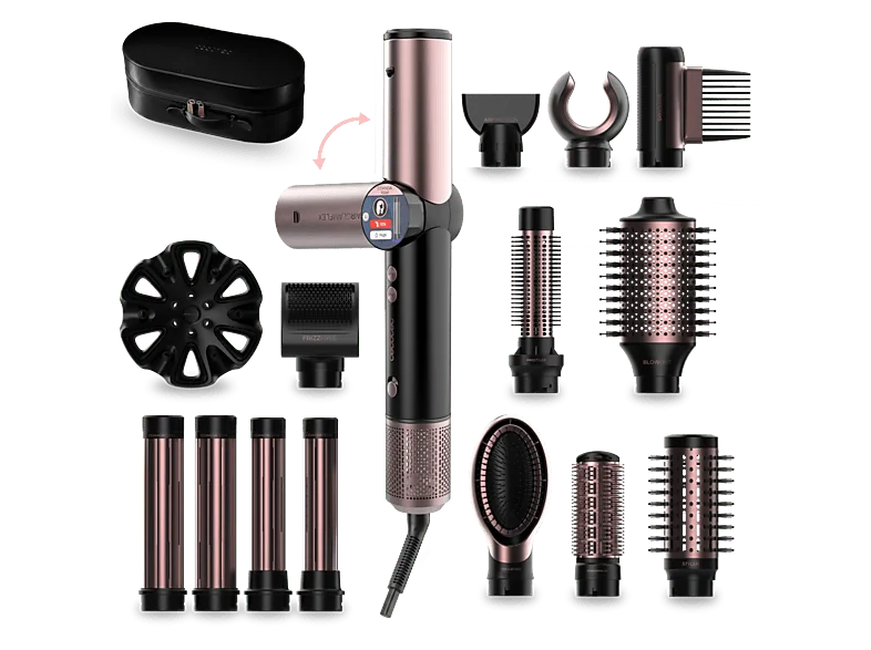 Moldeador - Cecotec AirGlam 14in1 Flex Black, 14 Cabezales intercambiables, Revestimiento cerámica y queratina, Negro
