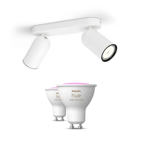 Philips Hue Pack: X2 Focos Philips Pongee (blanco) + 2 Bombillas Gu10 Rgb