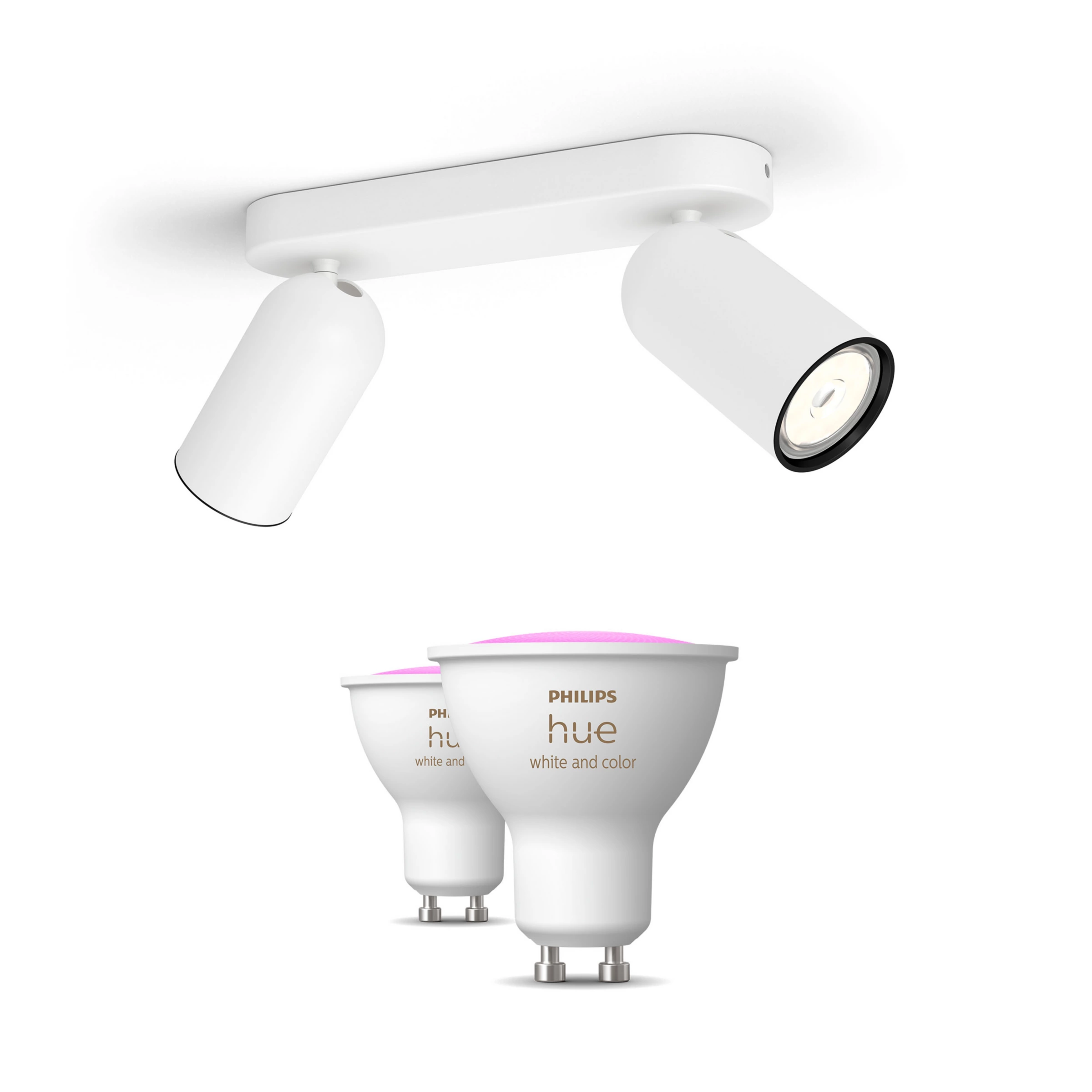 Philips Hue Pack: X2 Focos Philips Pongee (blanco) + 2 Bombillas Gu10 Rgb