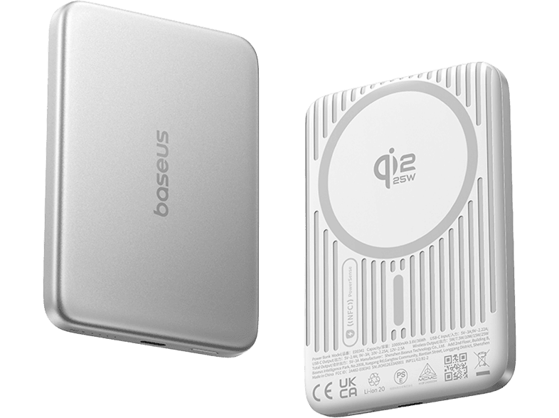 Powerbank - Baseus Picogo Air AM71, 5000 mAh, 22,5W, Carga inalámbrica 15W, USB-C, Ultrafina, Certificado CCC, Plata Frost