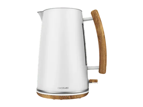 Hervidor de agua - Cecotec 400 White Woody, 3000 W, 1,7 L, Acero inoxidable, Base 360º, Filtro antical desmontable, Libre BPA, Multicolor