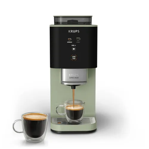 Cafetera superautomática - Krups Coffee Crush, Café en grano y molido, 15 bares, 2 recetas de café, Táctil, Compacta, 3 niveles molienda, Verde