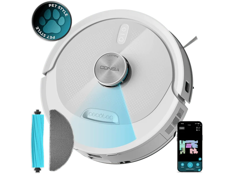 Robot aspirador Cecotec Conga M80 Pearl con navegación láser, 25.000 Pa, cepillo de silicona y App
