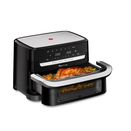 Moulinex Dual Easy Fry Flex, Freidora de Aire con Separador FlexCook, 9 L, 7 programas, Hasta 8 personas, Negro