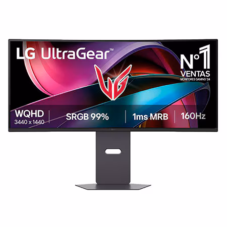 Monitor Gaming LG UltraGear, 34", VA, WQHD (3440X1440), 160Hz, 1 ms (MBR), 21:9, Curvo 1800R - 34G600AX-B.OBSPTO
