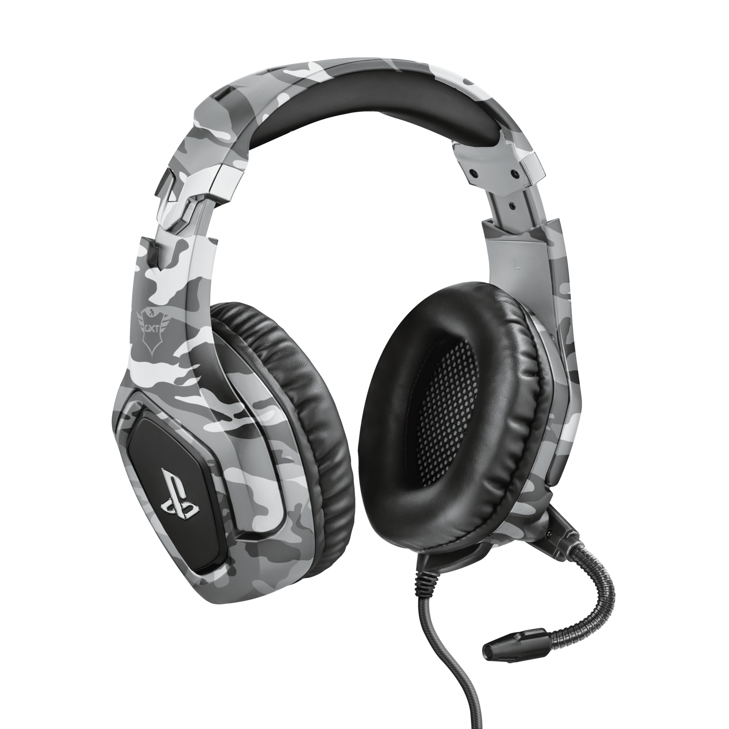 Auriculares gaming - Trust GXT 488, De diadema, Con cable, Para PS4, Micrófono, Control volumen, Gris camo
