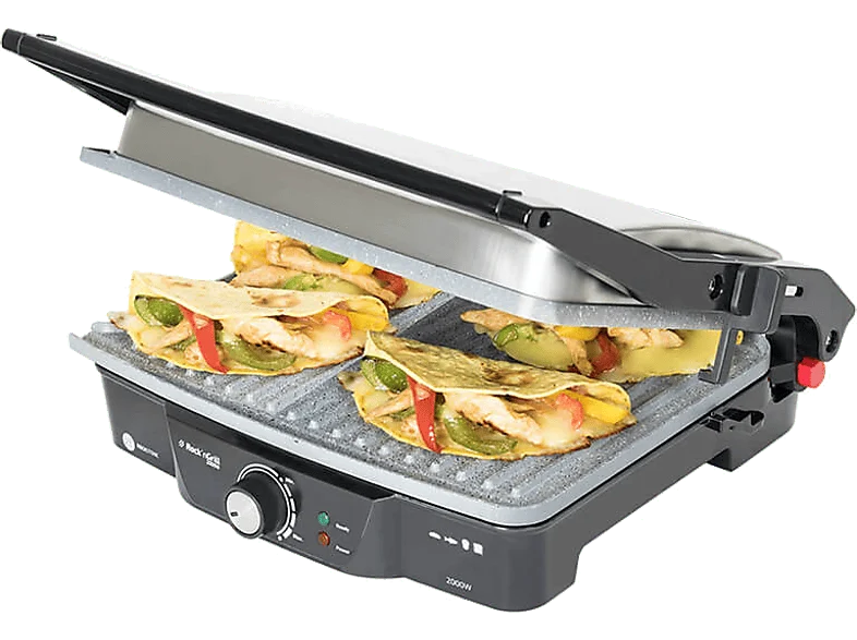 Grill - Cecotec Rock'nGrill, 2000W, Antiadherente, Apertura 180º, Regulador temperatura, Placa