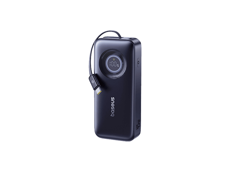 Powerbank - Baseus EnerCore, 45W, Con cable retráctil, 10000 mAh, Tipo C, Carga simultánea, Sistema Cooling, Universal, Negro