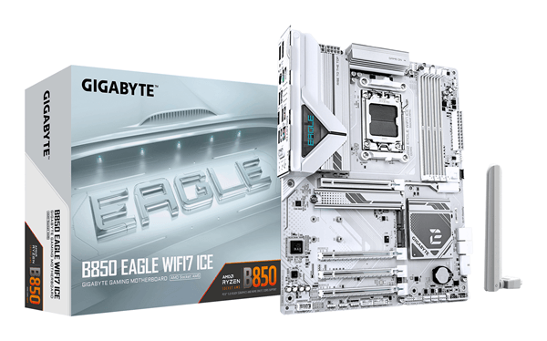 GIGABYTE AMD B850 EAGLE WIFI7 ICE Placa base - Procesadores AMD Ryzen serie 9000, VRM digital de 8+2+2 fases, hasta 8200 MHz DDR5 (O.C.), 1x M.2 PCIe